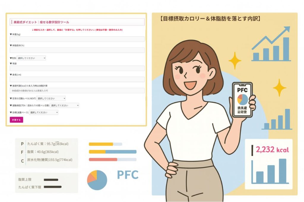 美筋式ダイエット│“瘦せる数字”設計ツール(摂取カロリー・PFC)